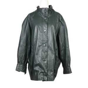 Vintage 80s Pelle dark green leather high neck jacket L